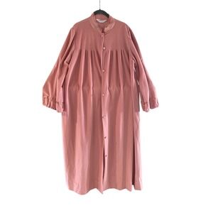 VINTAGE 1970s Lorraine Rose Gold Embroidered Lounge Robe House Dress Snap Up L